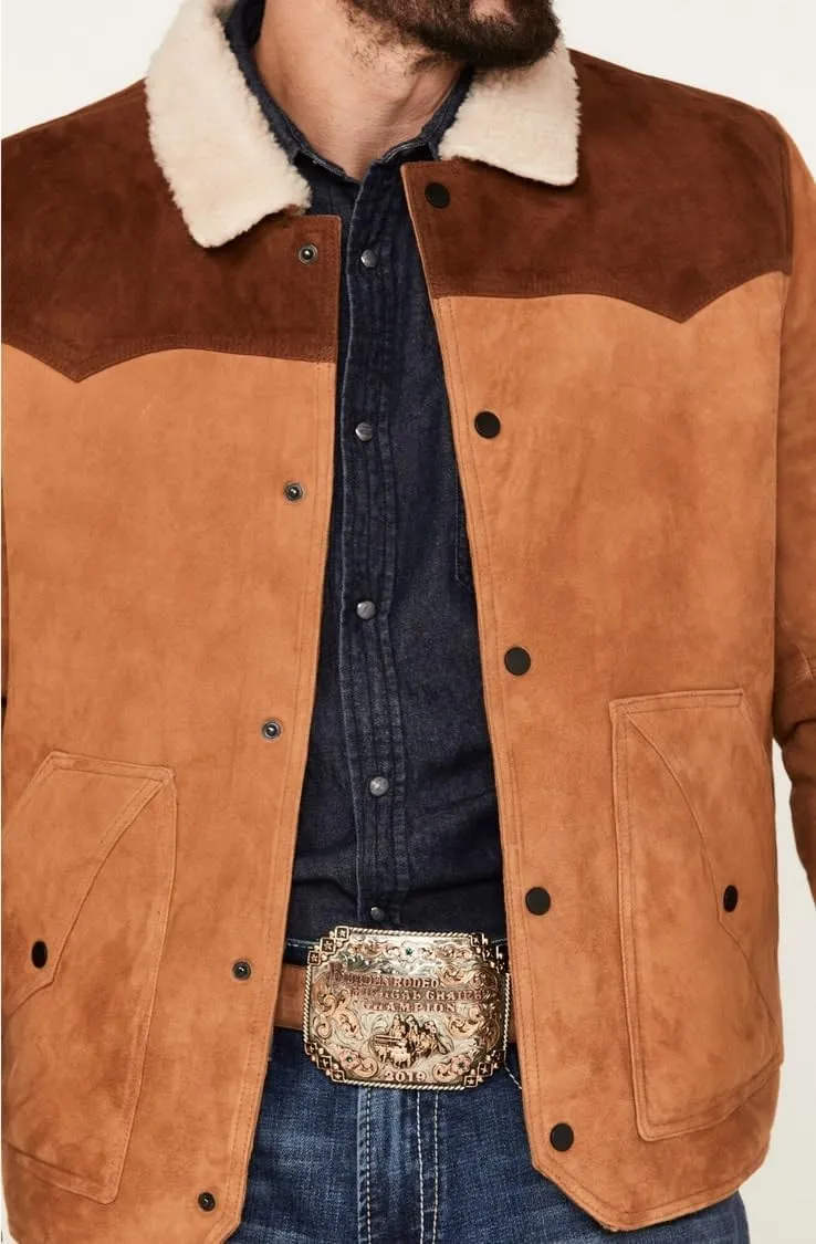 John Dutton Yellowstone Jacket For Mens Brown Suede Leather TruckerJacket