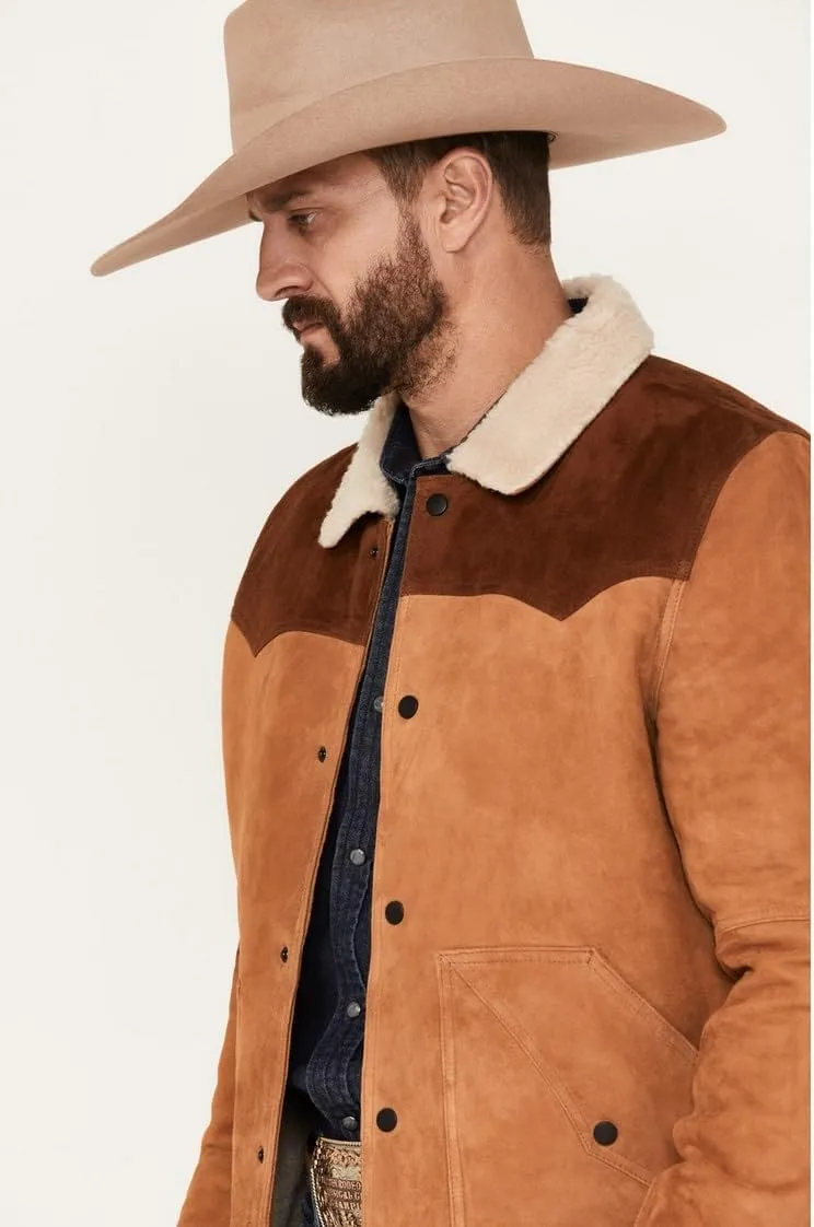 John Dutton Yellowstone Jacket For Mens Brown Suede Leather TruckerJacket