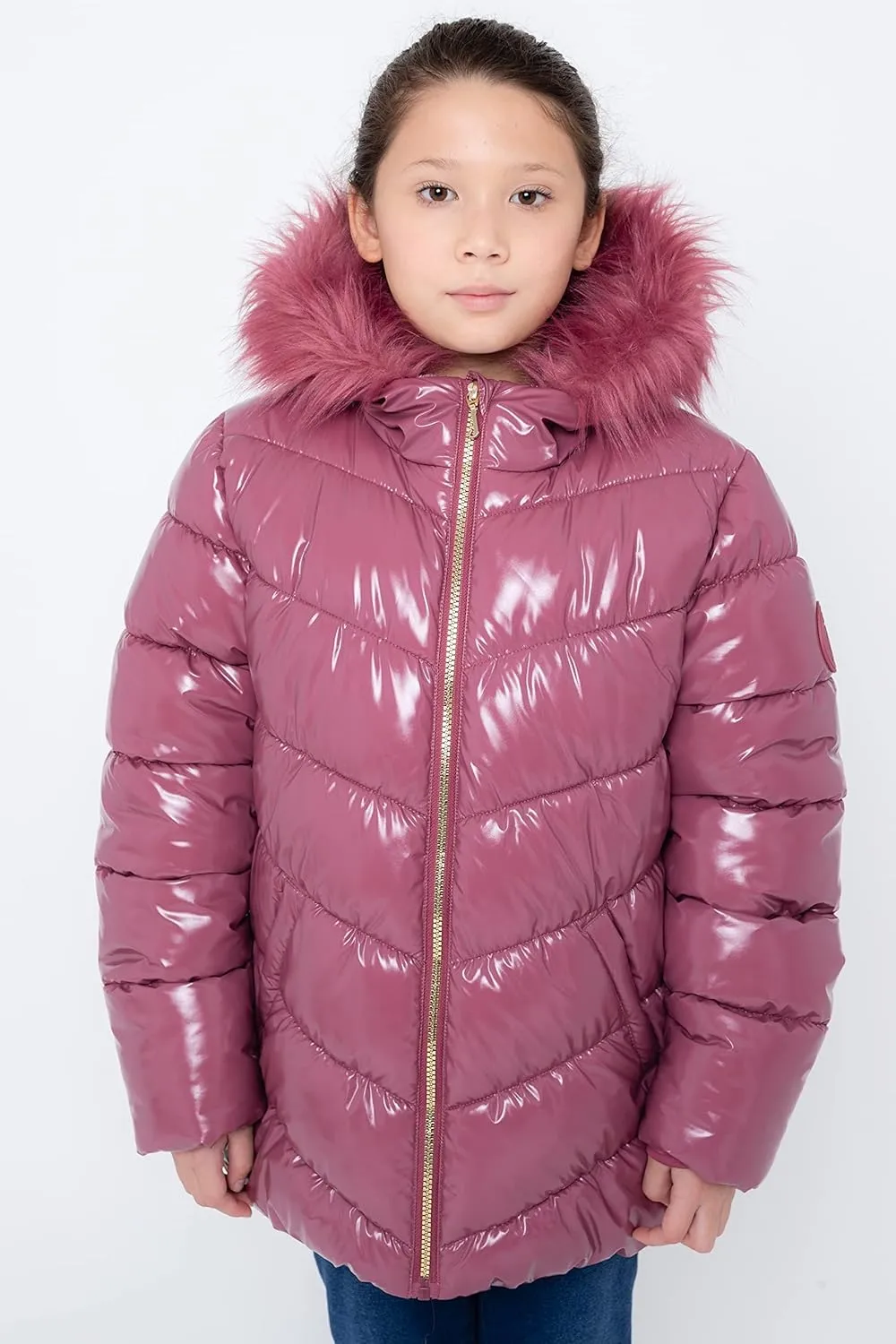 Juicy Couture Girls Coat, Faux Fur Hooded Winter Jacket, Warm Padded Parka Hoodie, Kids Heavyweight Winter Coat
