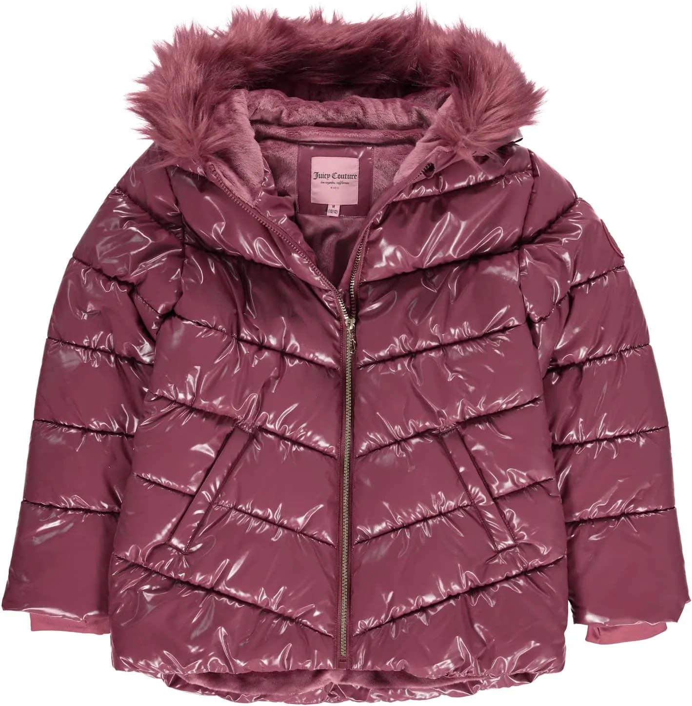 Juicy Couture Girls Coat, Faux Fur Hooded Winter Jacket, Warm Padded Parka Hoodie, Kids Heavyweight Winter Coat