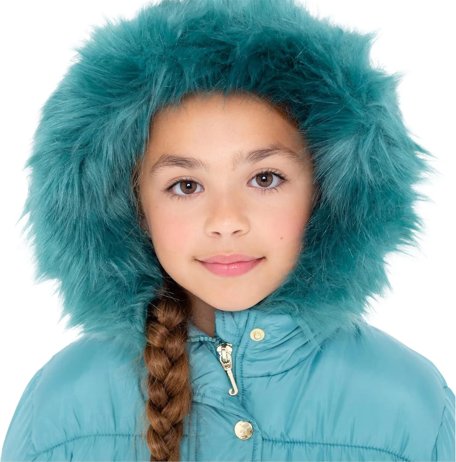 Juicy Couture Girls Coat, Faux Fur Hooded Winter Jacket, Warm Padded Parka Hoodie, Kids Heavyweight Winter Coat