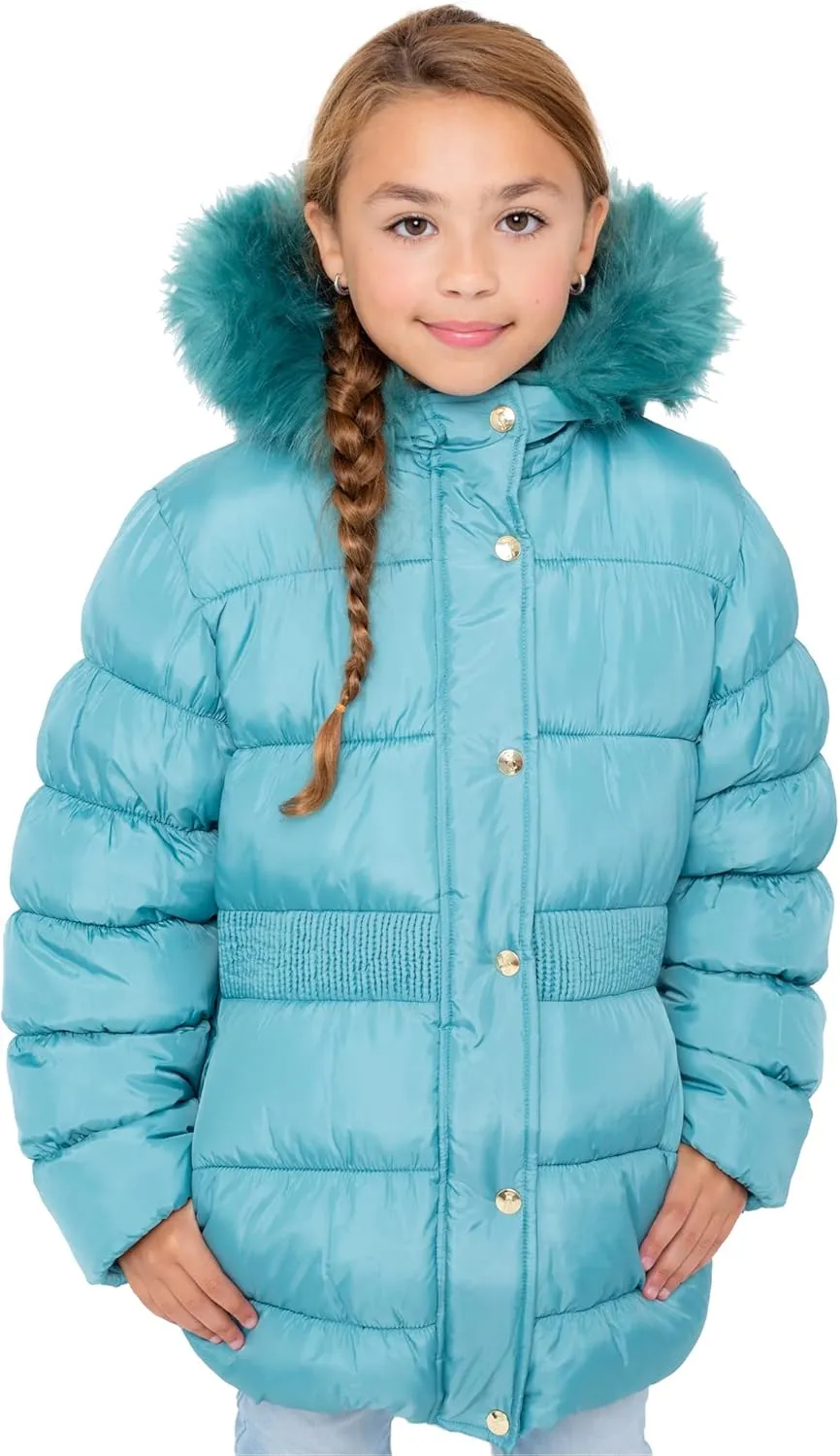 Juicy Couture Girls Coat, Faux Fur Hooded Winter Jacket, Warm Padded Parka Hoodie, Kids Heavyweight Winter Coat