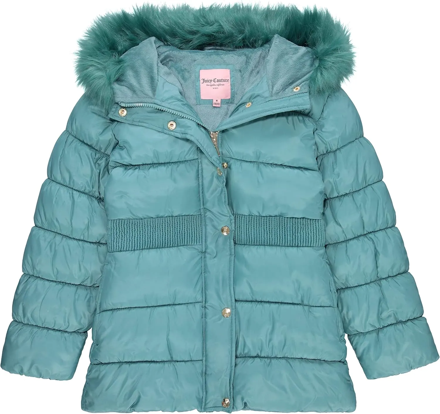 Juicy Couture Girls Coat, Faux Fur Hooded Winter Jacket, Warm Padded Parka Hoodie, Kids Heavyweight Winter Coat