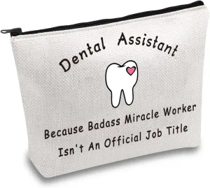 JXGZSO Dental Assistant Makeup Bag Dentist Gift Because Badass Miracle Worker Isn't An Official Job Tittle Cosmetic Bag Dental Hygienist Gift