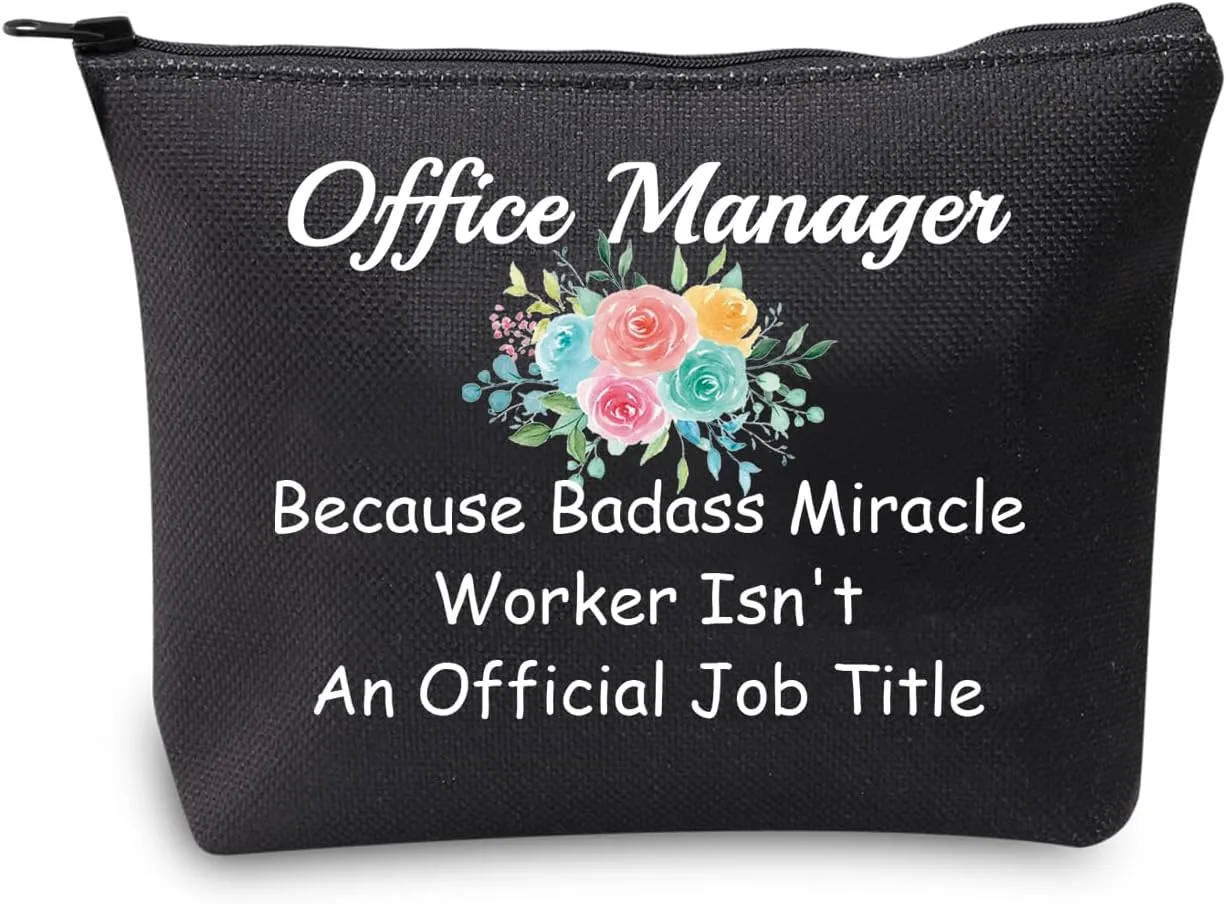 JXGZSO Lady Office Manager Cosmetic Bag Because Badass Miracle Worker Isn't An Official Job Title For Leader Supervisor Mentor (Office Manager Black)