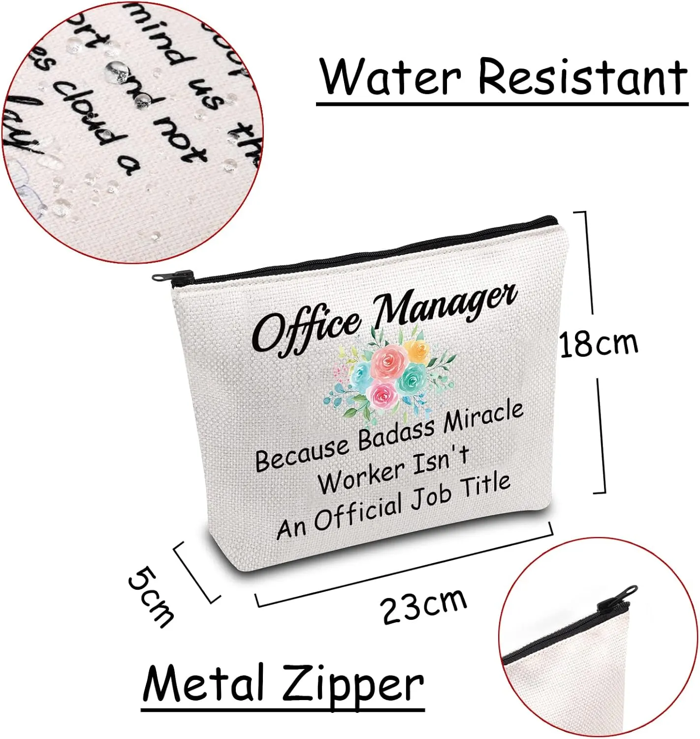 JXGZSO Lady Office Manager Cosmetic Bag Because Badass Miracle Worker Isn't An Official Job Title For Leader Supervisor Mentor (Office Manager Black)