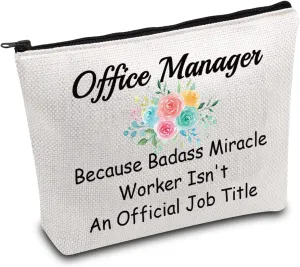JXGZSO Lady Office Manager Cosmetic Bag Because Badass Miracle Worker Isn't An Official Job Title For Leader Supervisor Mentor (Office Manager Black)