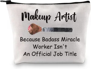 JXGZSO Makeup Artist Gift Because Badass Miracle Worker Isn't An Official Job Title Beautician Makeup Bag Gift For Esthetician Cosmetologist