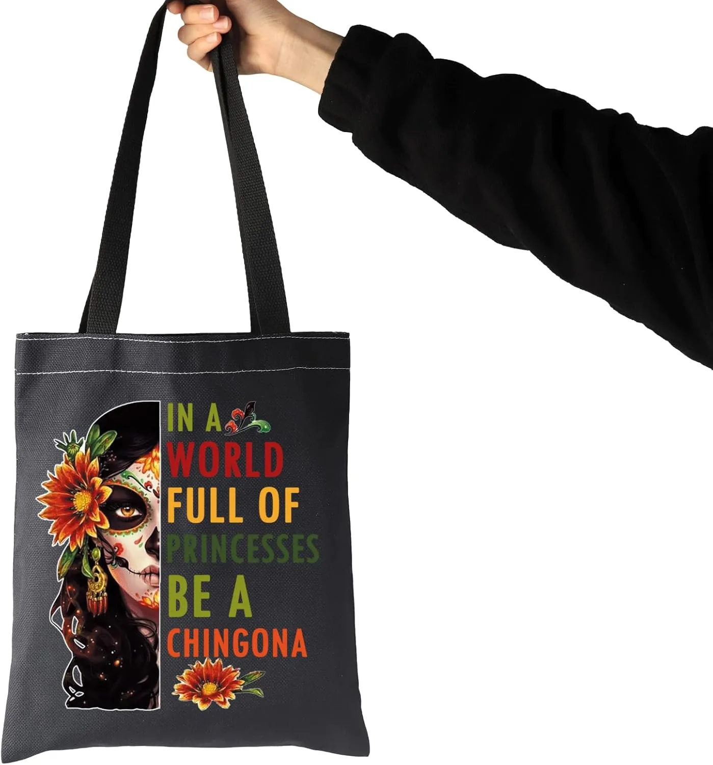 JXGZSO Mexican Lady Cosmetic Bag In A World Full Of Princesses Be A Mexican Makeup Bag Badass Women Gift (Mexican women shopping black)