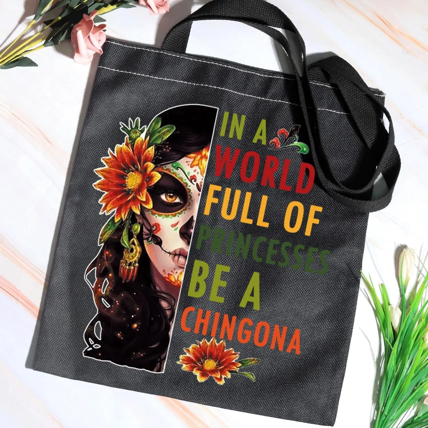 JXGZSO Mexican Lady Cosmetic Bag In A World Full Of Princesses Be A Mexican Makeup Bag Badass Women Gift (Mexican women shopping black)