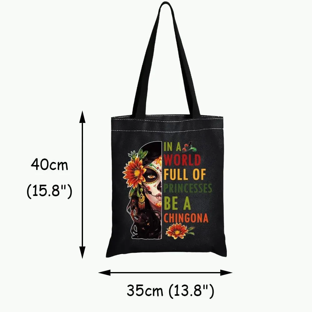 JXGZSO Mexican Lady Cosmetic Bag In A World Full Of Princesses Be A Mexican Makeup Bag Badass Women Gift (Mexican women shopping black)