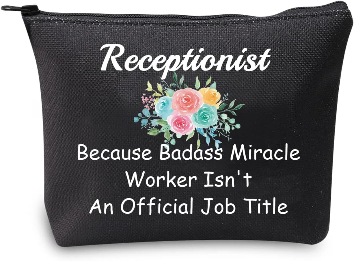 JXGZSO VET Receptionist Makeup Bag Medical Office Receptionist Gift Because Badass Miracle Worker Isn't An Official Job Title Best Receptionist Gifts (Receptionist Black)