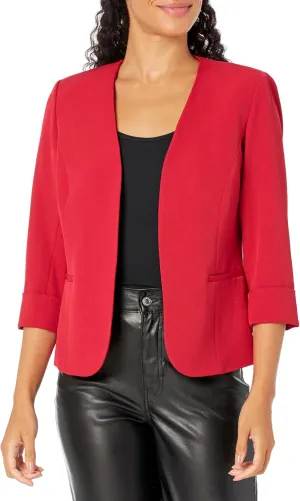 Kasper Women's Stretch Crepe Blazer  Cardigan-Style with Rolled Cuff Sleeves