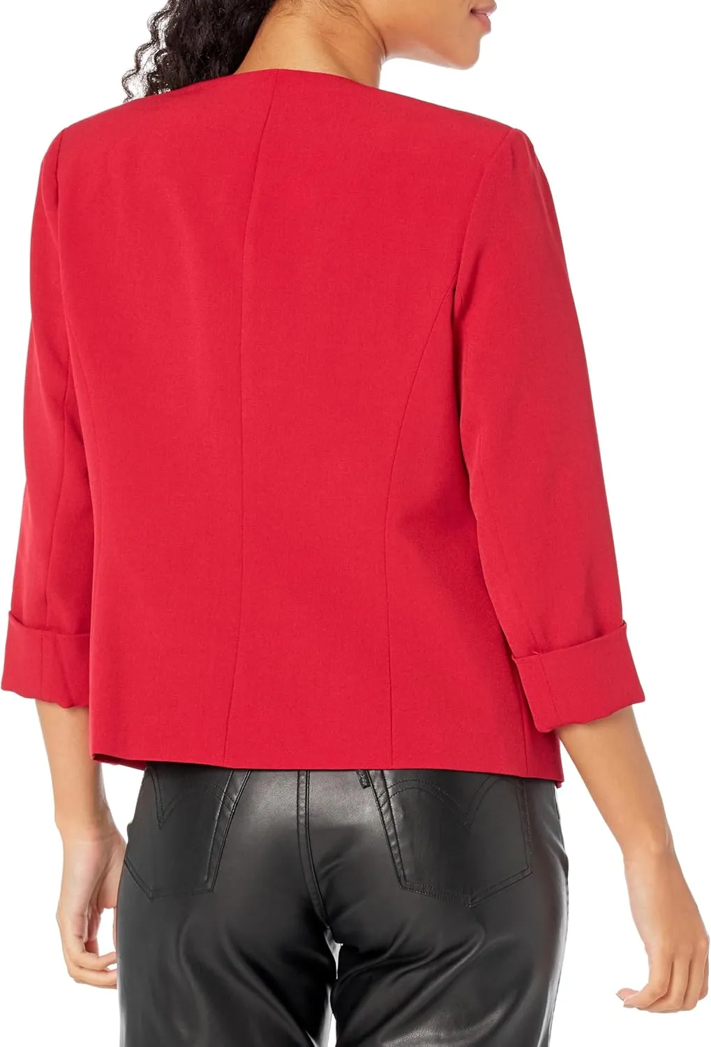 Kasper Women's Stretch Crepe Blazer  Cardigan-Style with Rolled Cuff Sleeves