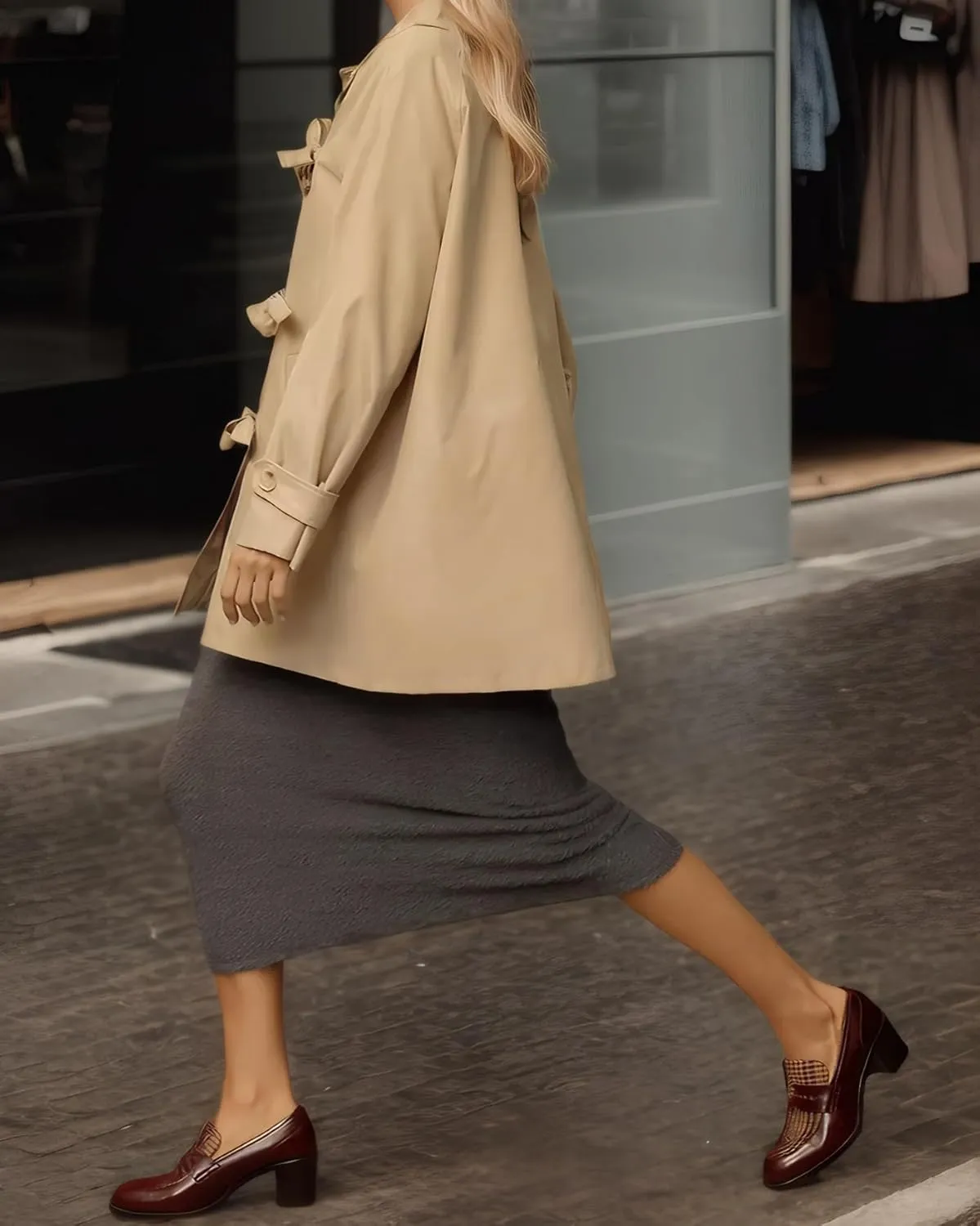 Kedera Bow Toggle Trench Coat Jacket Women Trendy 2025 Casual Long Sleeve Lapel Collar Fashion Winter Peacoat Outfits