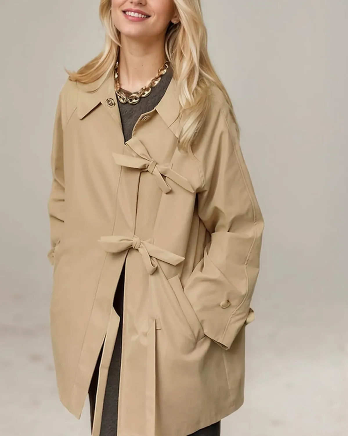 Kedera Bow Toggle Trench Coat Jacket Women Trendy 2025 Casual Long Sleeve Lapel Collar Fashion Winter Peacoat Outfits