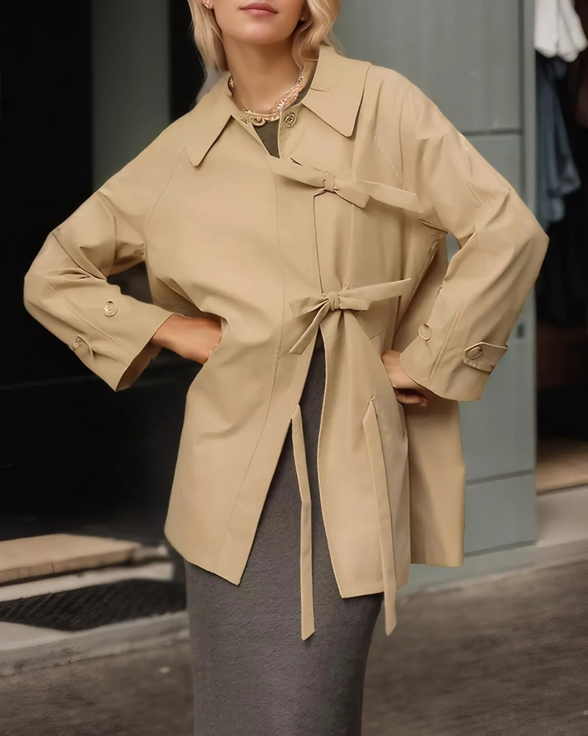 Kedera Bow Toggle Trench Coat Jacket Women Trendy 2025 Casual Long Sleeve Lapel Collar Fashion Winter Peacoat Outfits