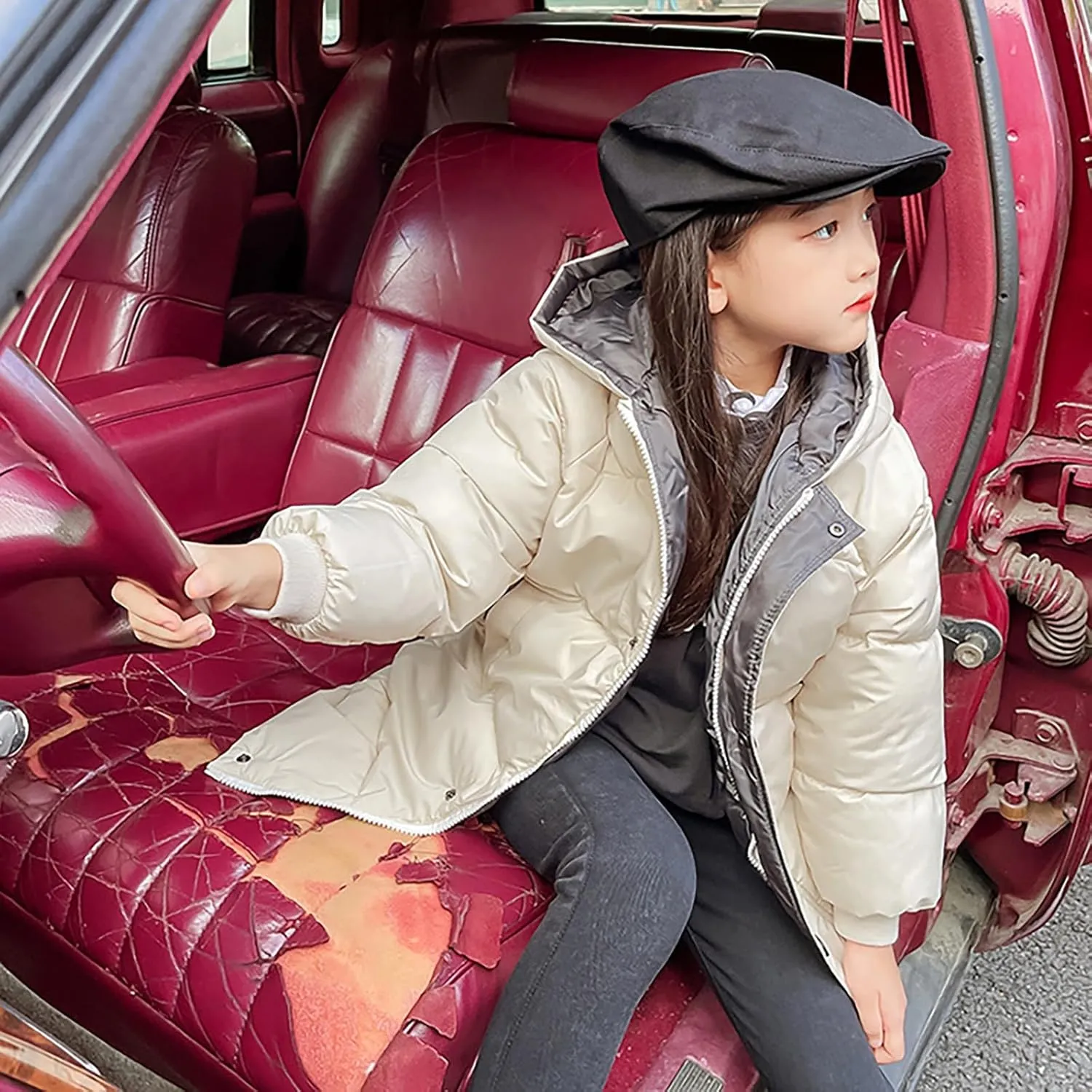 Kids Girls Down Jacket Solid Long Cotton Puffer Padded Coat Baby Thicken Hoodie Jacket Toddler Boys Winter Outwear