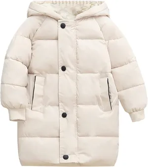 Kids Girls Down Jacket Solid Long Cotton Puffer Padded Coat Baby Thicken Hoodie Jacket Toddler Boys Winter Outwear