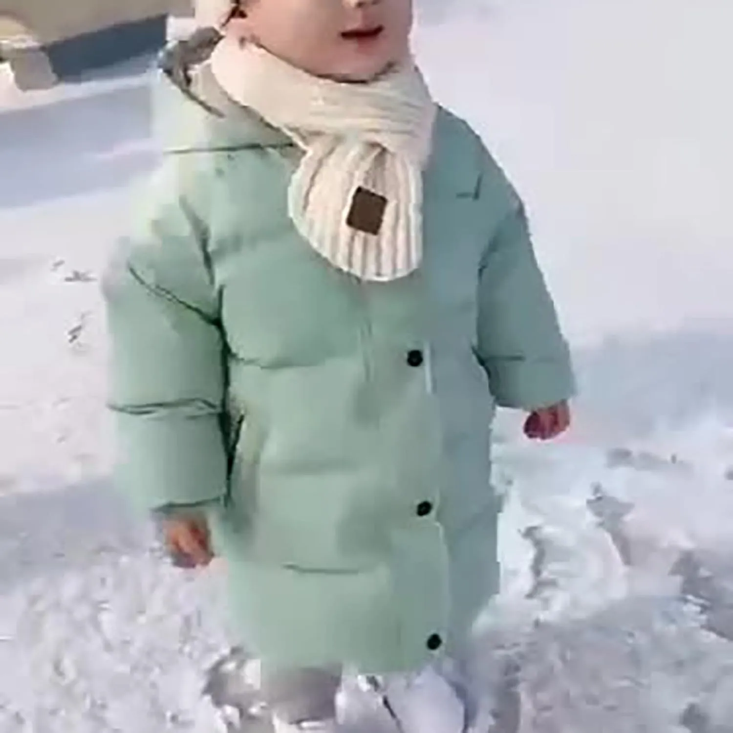 Kids Girls Down Jacket Solid Long Cotton Puffer Padded Coat Baby Thicken Hoodie Jacket Toddler Boys Winter Outwear