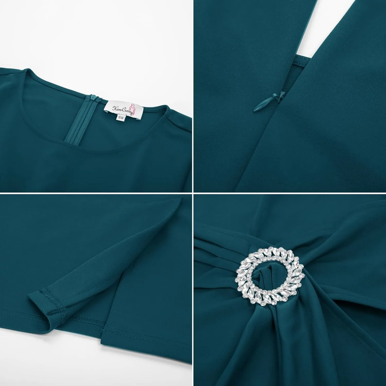 KIMCURVY Women's Plus Size 3/4 Sleeve Dress Evening Pencil Dress for Business Cocktail Party with Revomable Rhinestone