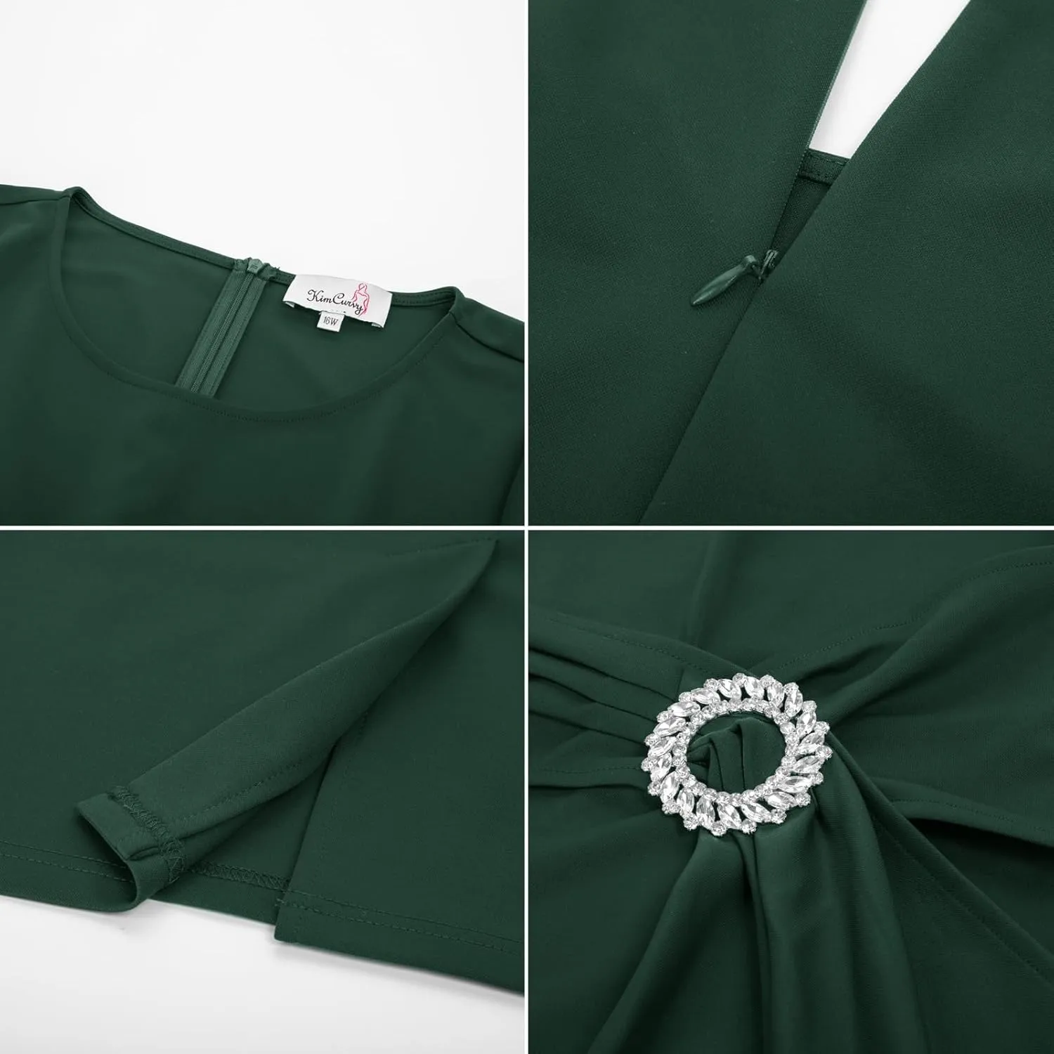 KIMCURVY Women's Plus Size 3/4 Sleeve Dress Evening Pencil Dress for Business Cocktail Party with Revomable Rhinestone