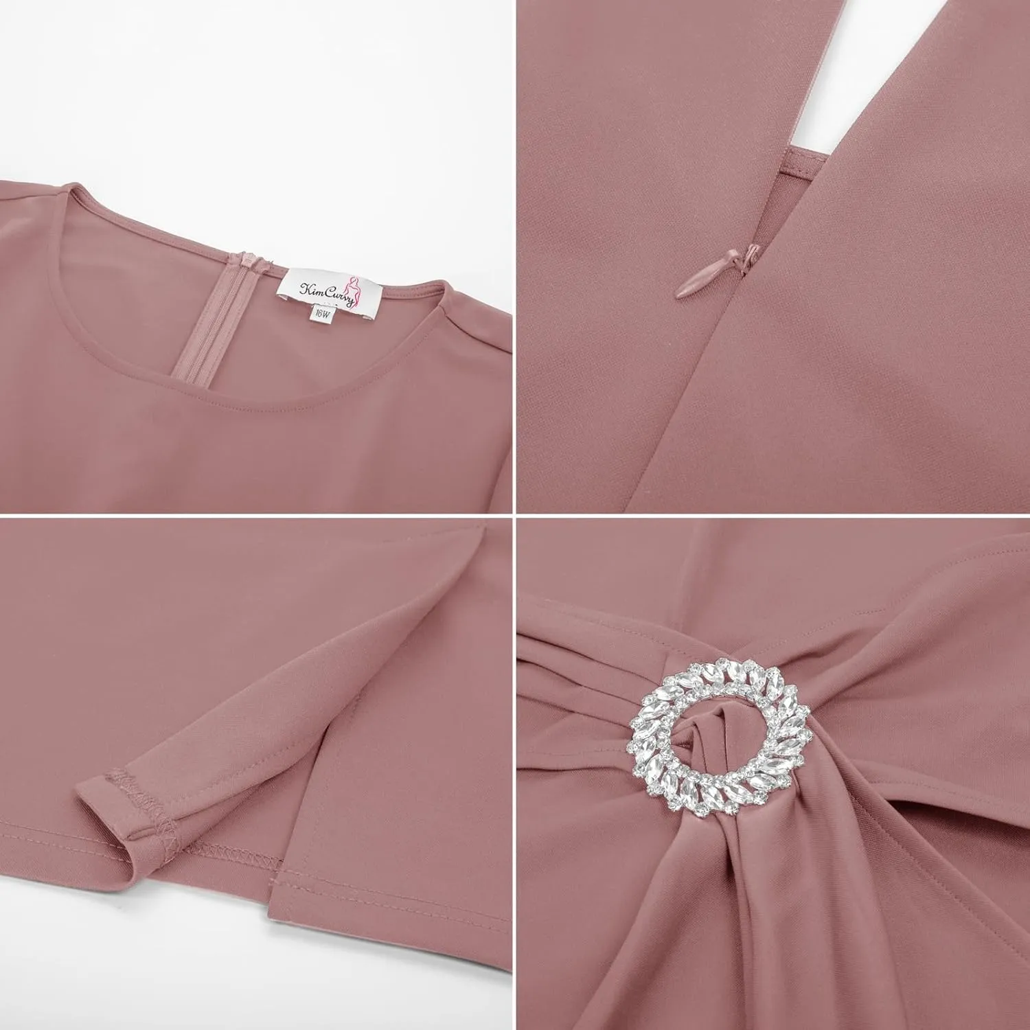 KIMCURVY Women's Plus Size 3/4 Sleeve Dress Evening Pencil Dress for Business Cocktail Party with Revomable Rhinestone