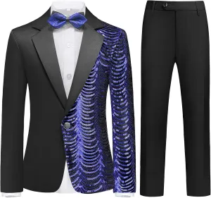 Lamgool Boys Slim Fit Suits 2 Pieces Tuxedo Set with Sequin Shiny Jacket Pant for Kids Prom Wedding Party Formal Outfit 4-16Y