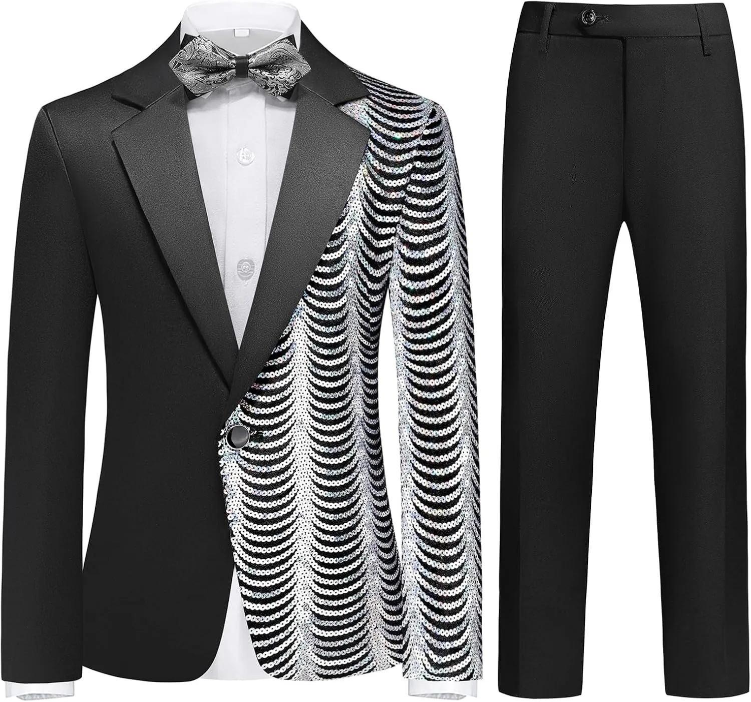 Lamgool Boys Slim Fit Suits 2 Pieces Tuxedo Set with Sequin Shiny Jacket Pant for Kids Prom Wedding Party Formal Outfit 4-16Y