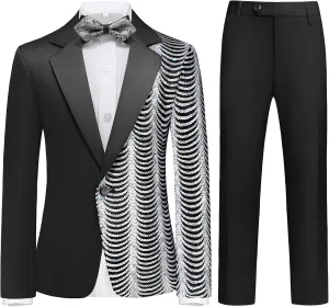 Lamgool Boys Slim Fit Suits 2 Pieces Tuxedo Set with Sequin Shiny Jacket Pant for Kids Prom Wedding Party Formal Outfit 4-16Y