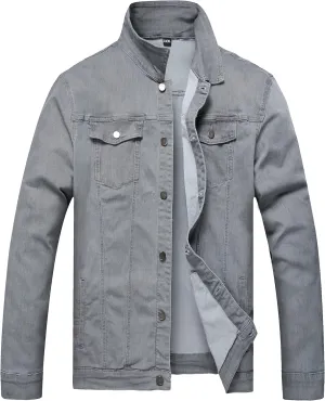 LAMKUKU Mens Denim Jacket Ripped Slim Jean Jacket Coat for Men