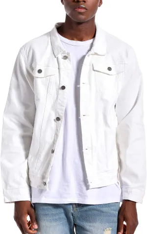 LAMKUKU Mens Denim Jacket Ripped Slim Jean Jacket Coat for Men
