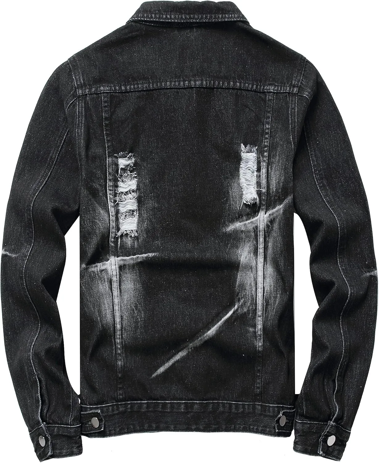 LAMKUKU Mens Denim Jacket Ripped Slim Jean Jacket Coat for Men