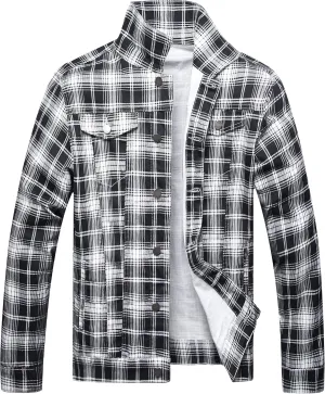 LAMKUKU Mens Denim Jacket Ripped Slim Jean Jacket Coat for Men
