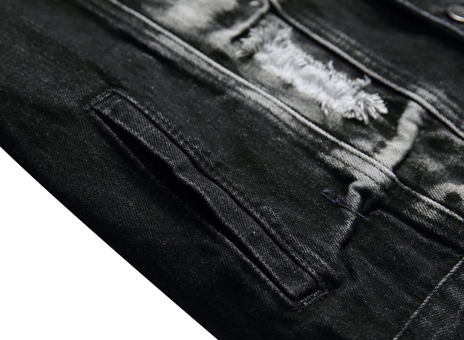 LAMKUKU Mens Denim Jacket Ripped Slim Jean Jacket Coat for Men