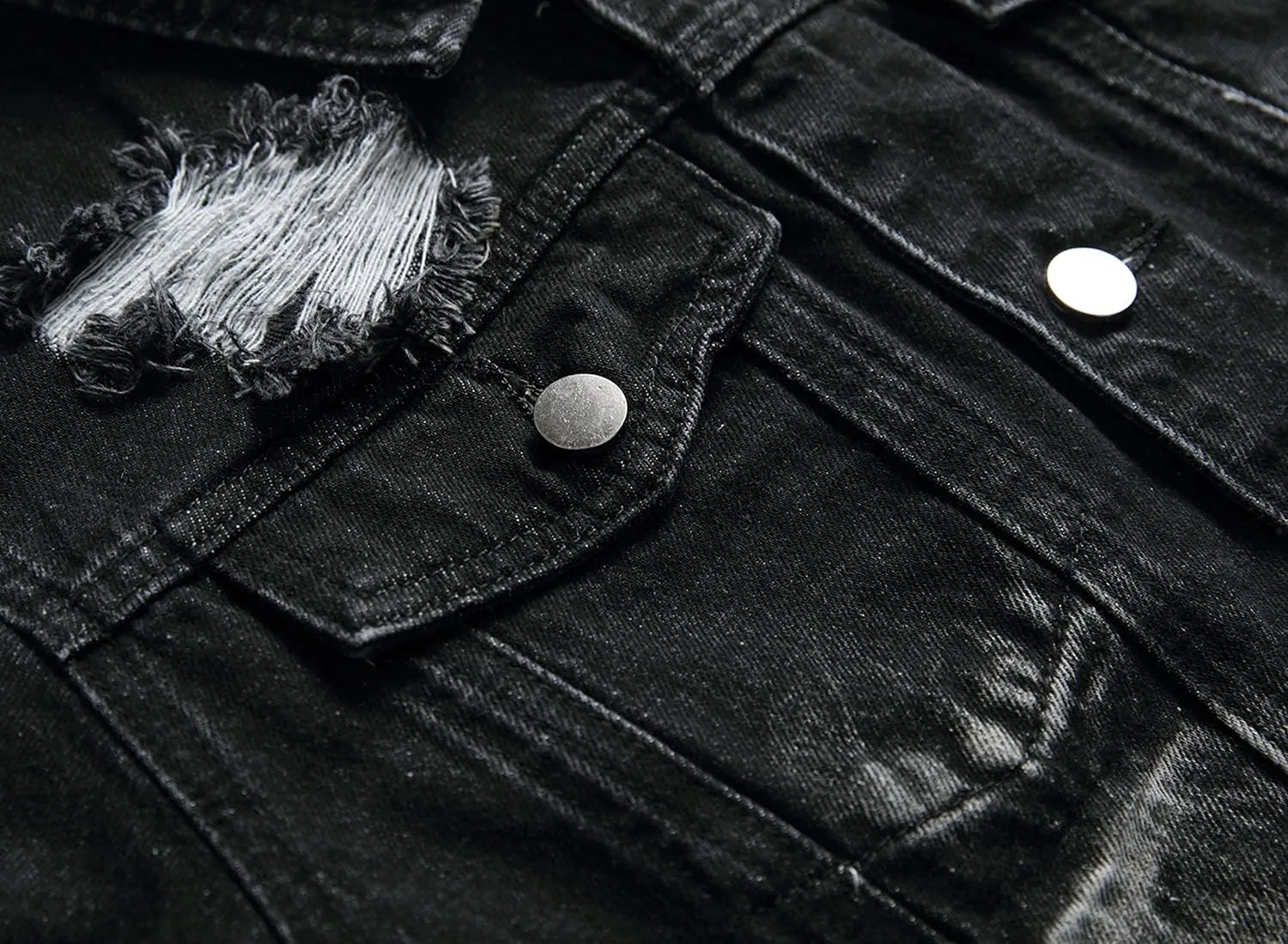 LAMKUKU Mens Denim Jacket Ripped Slim Jean Jacket Coat for Men