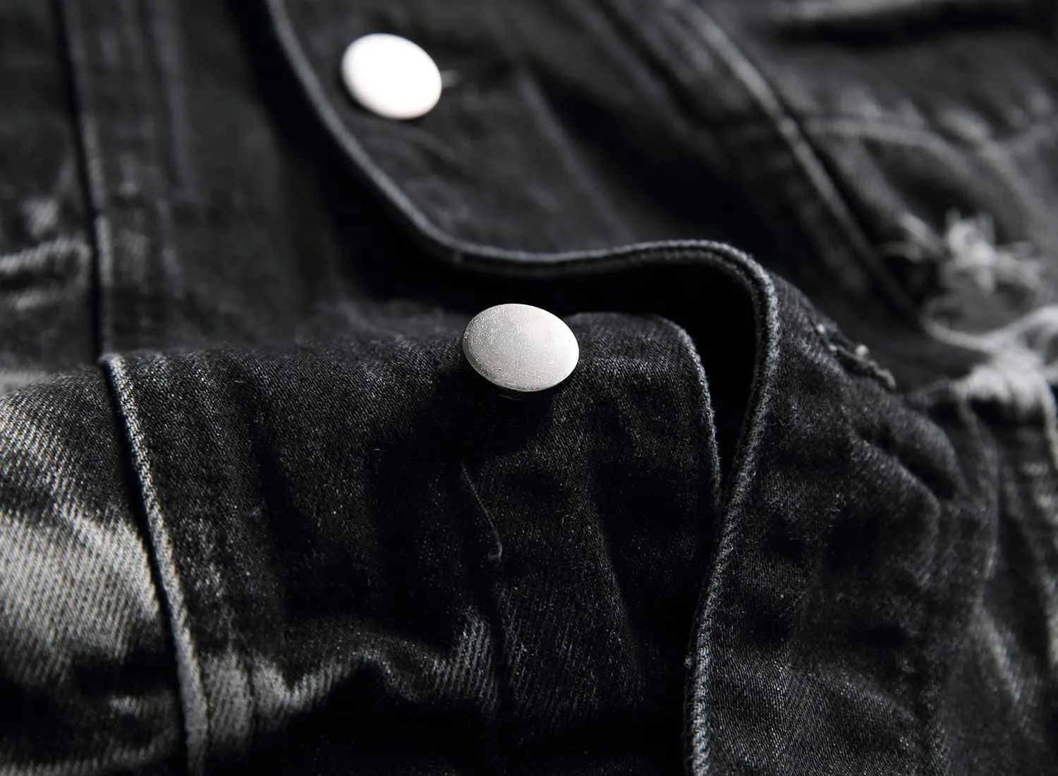 LAMKUKU Mens Denim Jacket Ripped Slim Jean Jacket Coat for Men