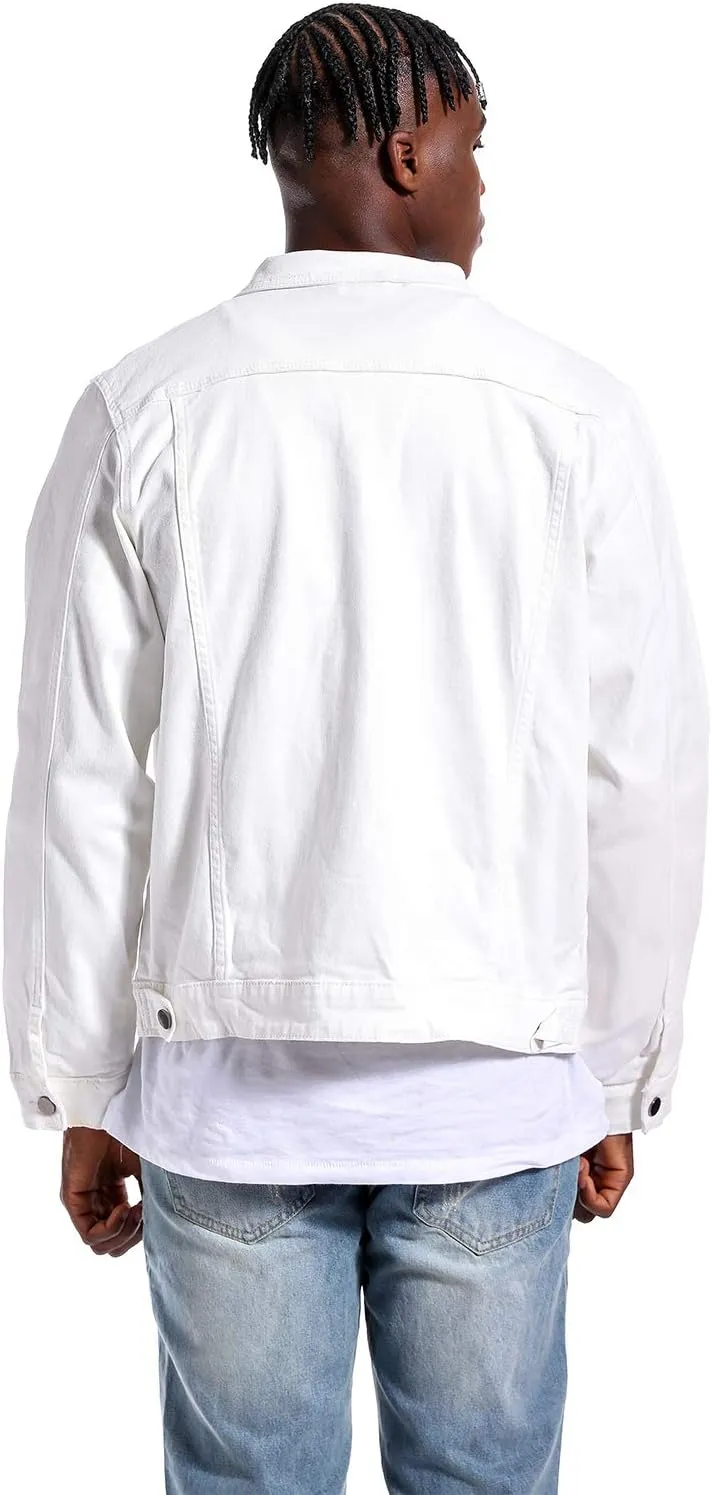LAMKUKU Mens Denim Jacket Ripped Slim Jean Jacket Coat for Men