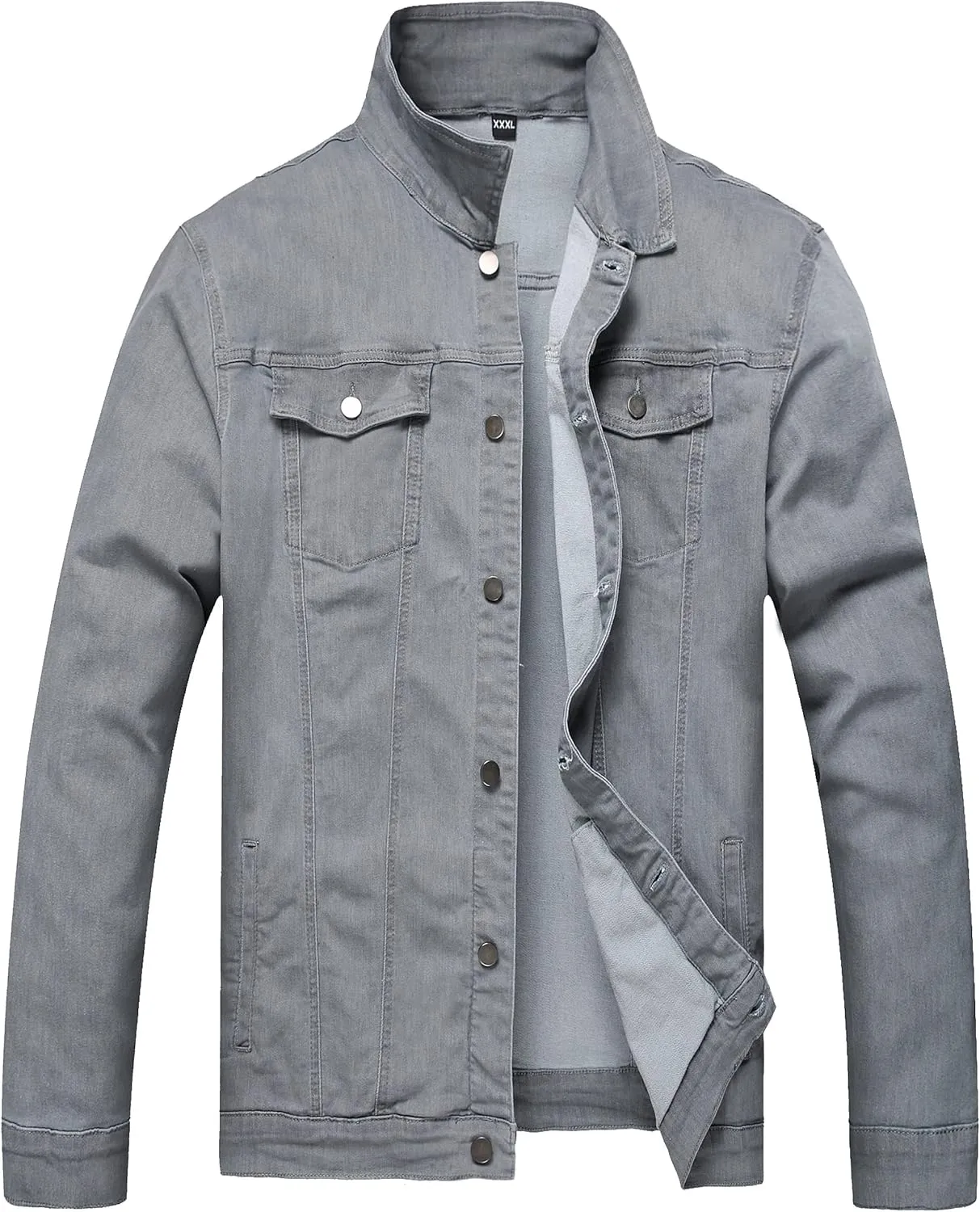 LAMKUKU Mens Denim Jacket Ripped Slim Jean Jacket Coat for Men