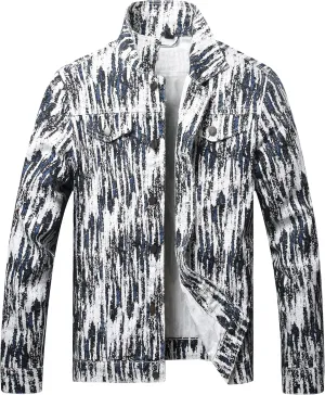 LAMKUKU Mens Denim Jacket Ripped Slim Jean Jacket Coat for Men