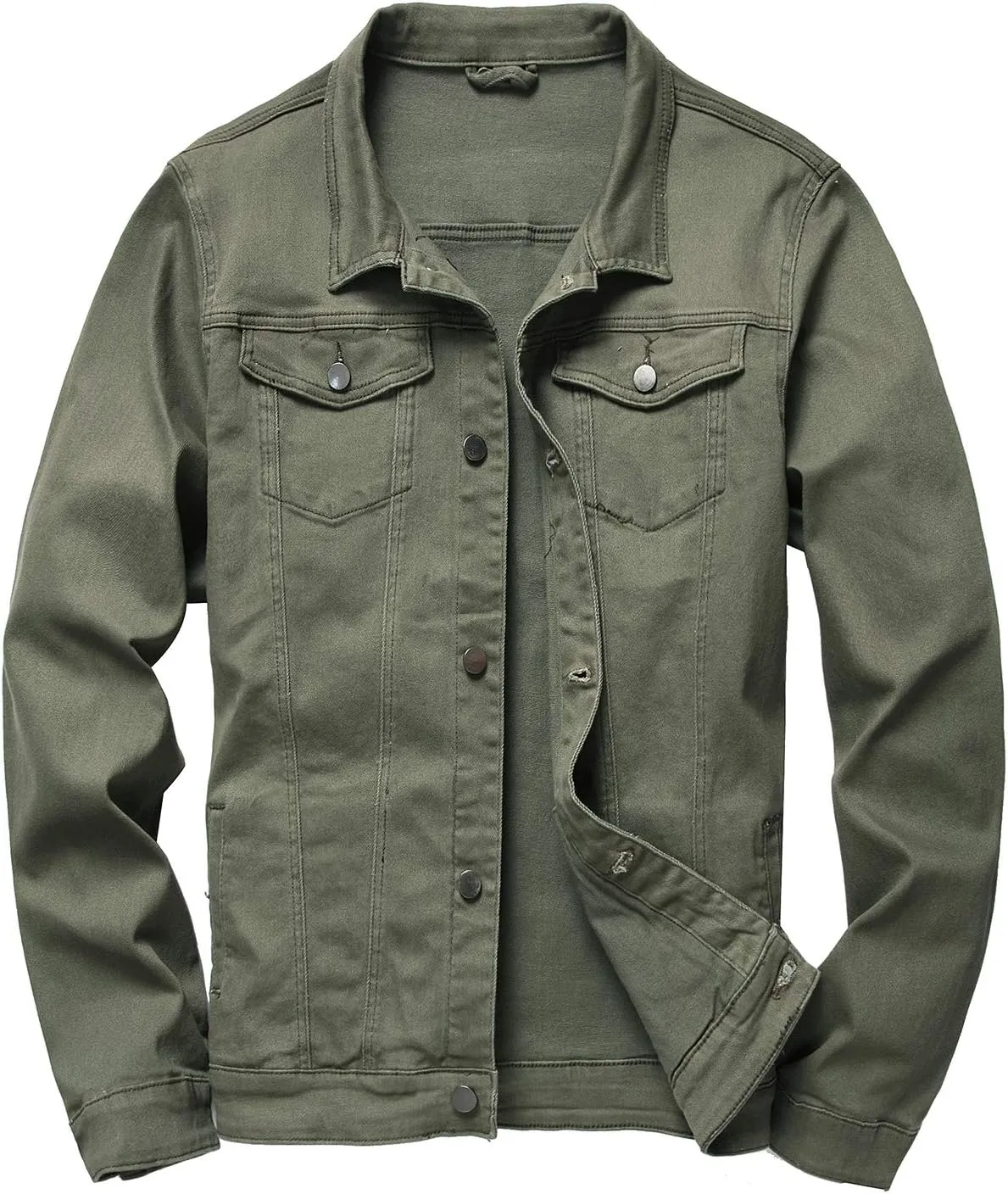 LAMKUKU Mens Denim Jacket Ripped Slim Jean Jacket Coat for Men