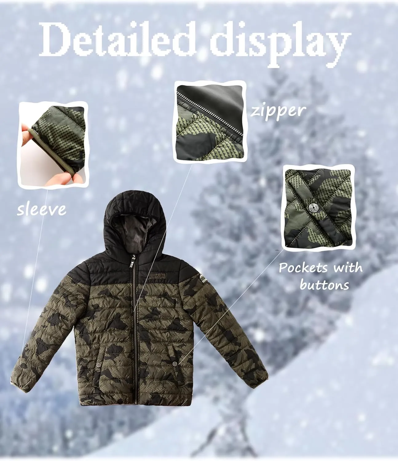 Lansbojun Hooded Puffer Jacket for Boys Lightweight Water-resistant Kids Clothes Winter Coat
