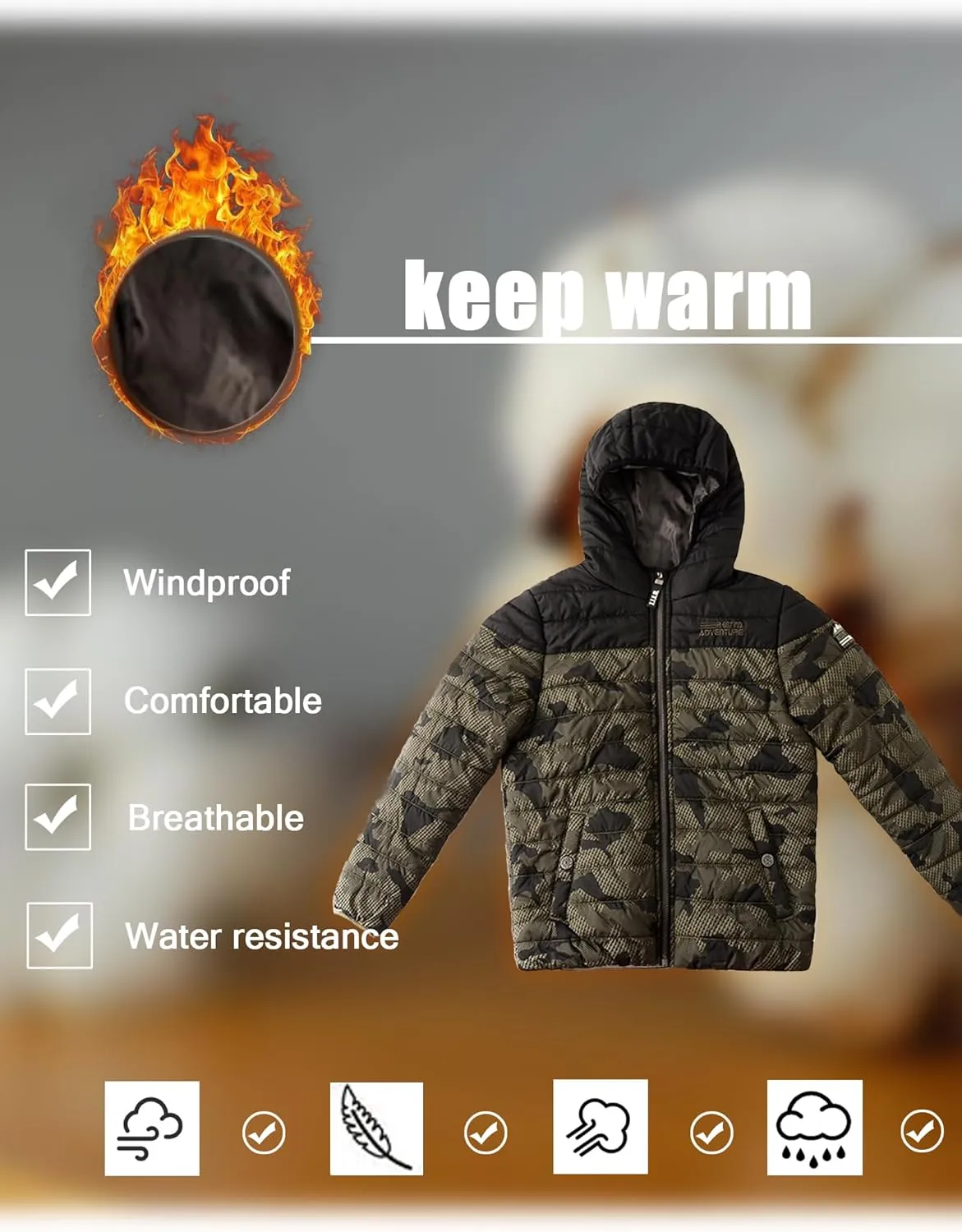 Lansbojun Hooded Puffer Jacket for Boys Lightweight Water-resistant Kids Clothes Winter Coat