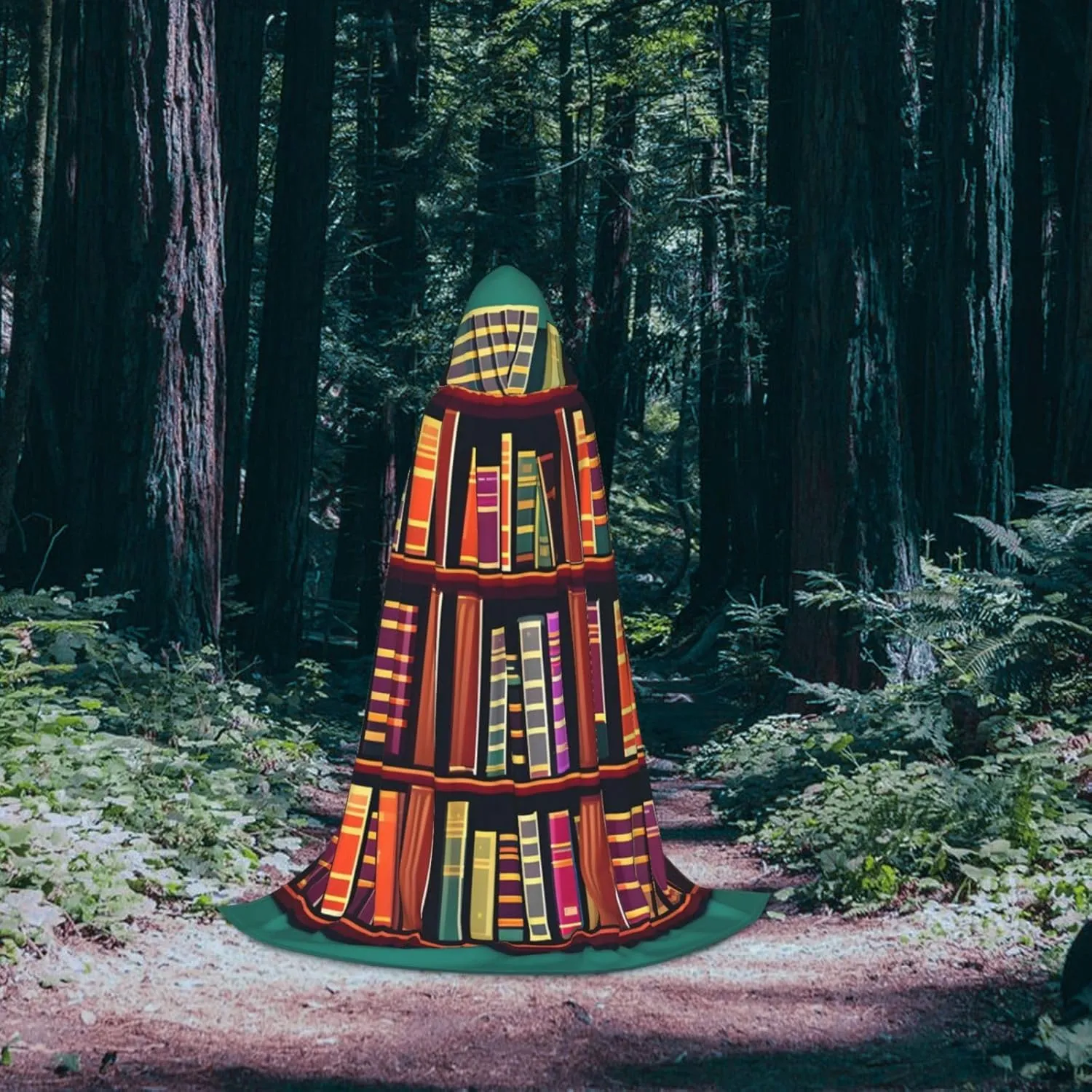 Library Bookshelf print Hooded Cloak Long Hooded Cloak Halloween Cloak Costumes Hooded Cape Masquerade Dress Up