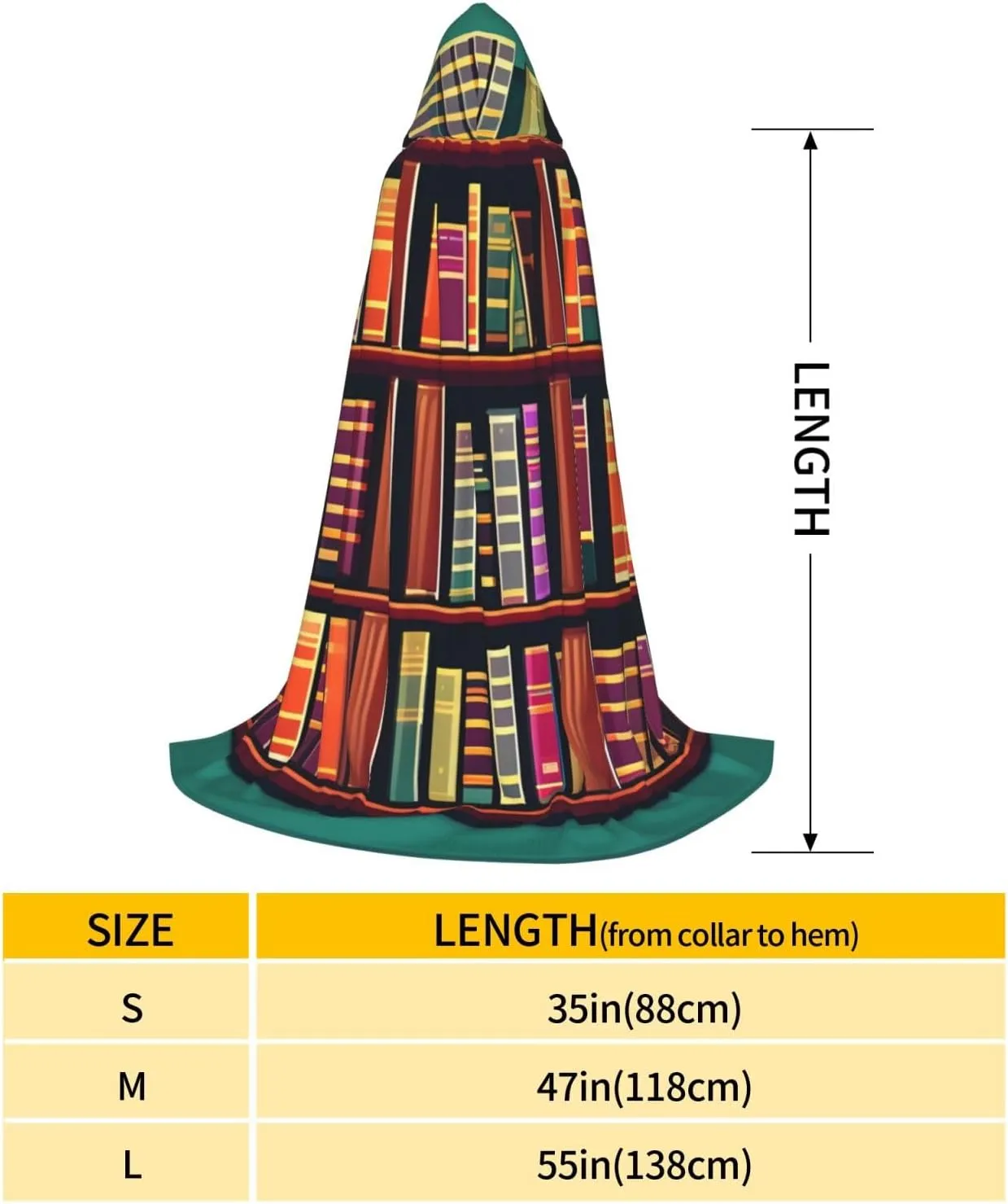 Library Bookshelf print Hooded Cloak Long Hooded Cloak Halloween Cloak Costumes Hooded Cape Masquerade Dress Up