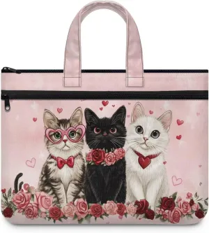 Lightweight Canvas Zippered File Bag Compatible with Cat Love Waterproof Document Pouch with Handle for Office Business Travel 14.65x10.83 Inch