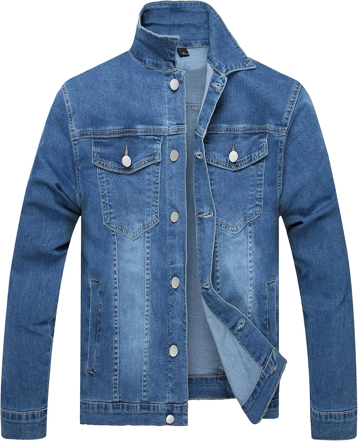 LZLER Mens Denim Jacket Stretchy Slim Fit Long Sleeve Jean Jacket for Men