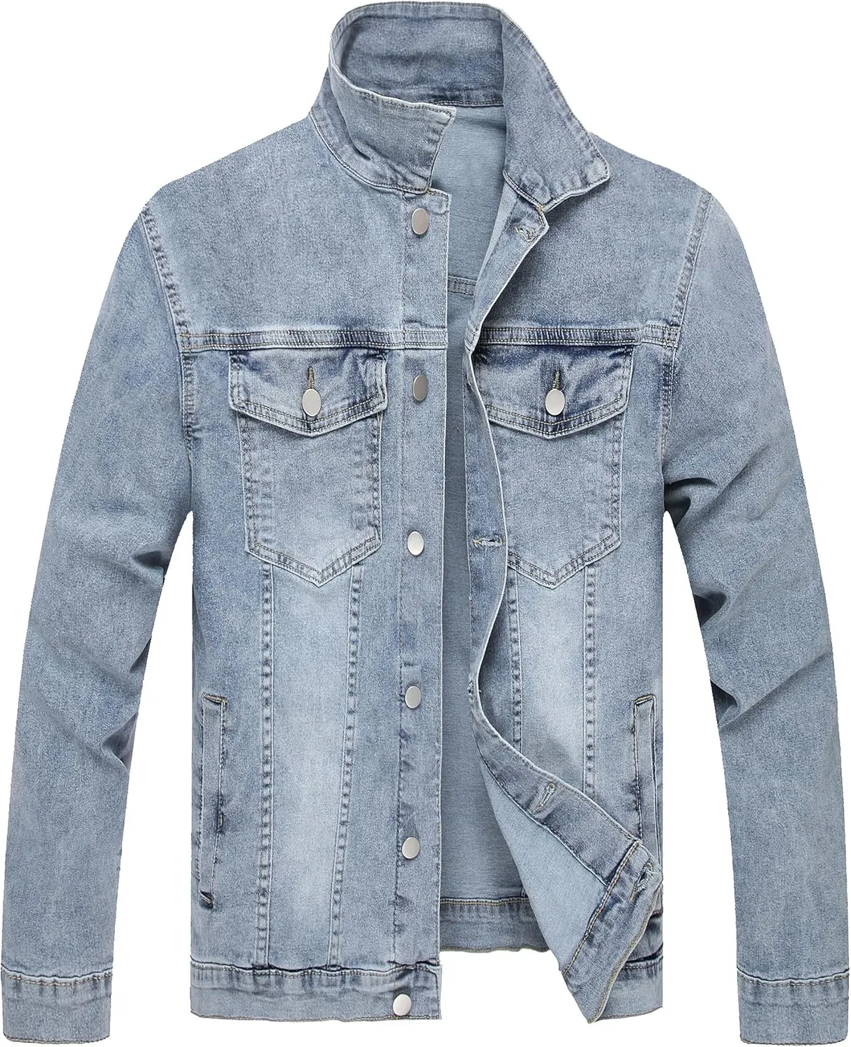 LZLER Mens Denim Jacket Stretchy Slim Fit Long Sleeve Jean Jacket for Men