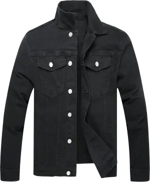 LZLER Mens Denim Jacket Stretchy Slim Fit Long Sleeve Jean Jacket for Men