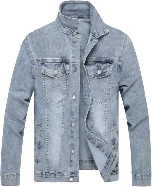 LZLER Mens Denim Jacket Stretchy Slim Fit Long Sleeve Jean Jacket for Men
